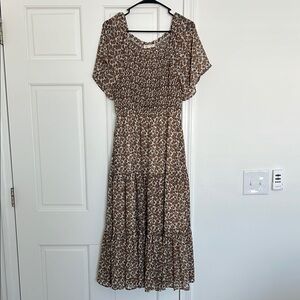 NWOT Rust Brown and Cream Floral Midi Dress